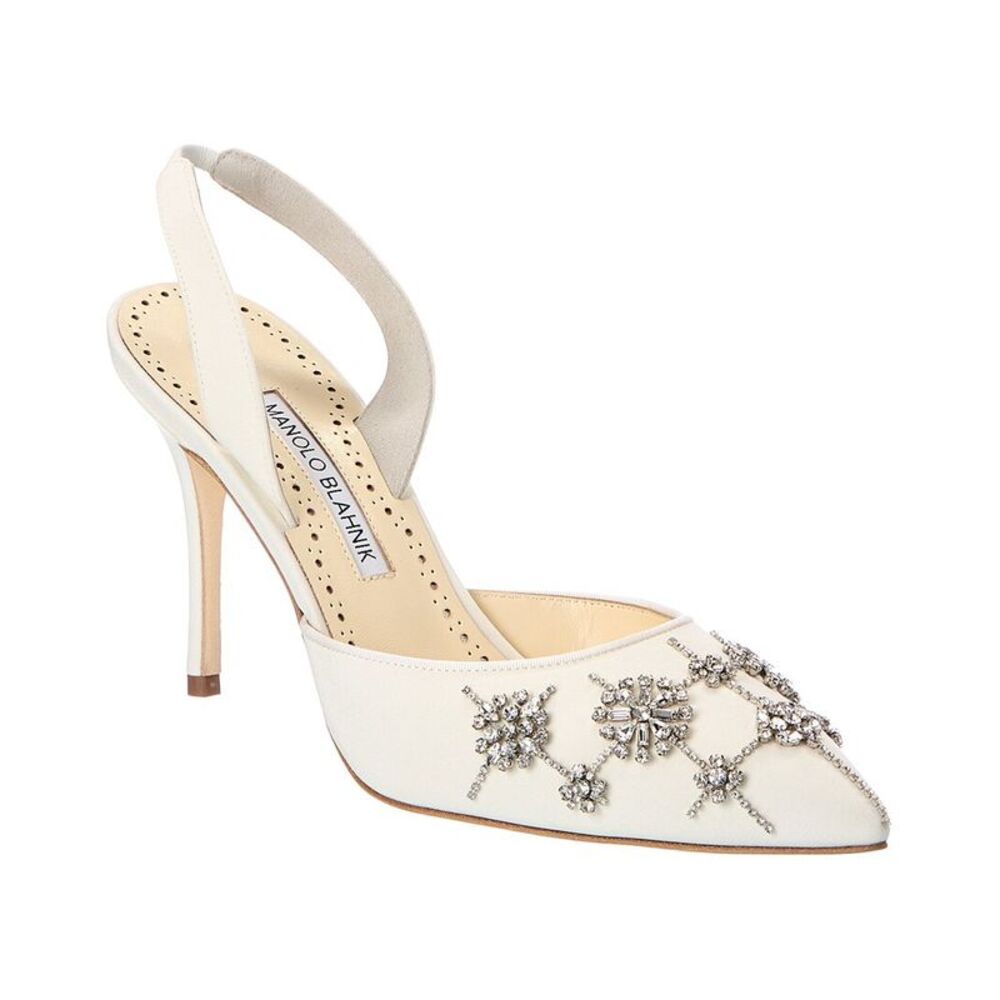 Manolo Blahnik Ralyne 90 Satin Slingback Pump, White